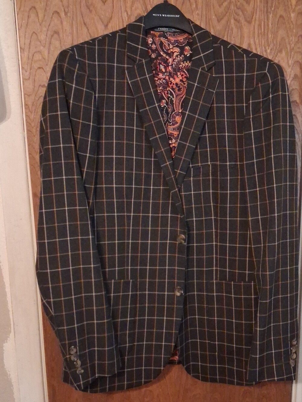 Men's Plaid Dark Green Windowpane Sport Coat - 40R